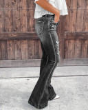The new casual pants are thin, low-elastic, ripped denim wide-leg women's trousers