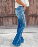 The new casual pants are thin, low-elastic, ripped denim wide-leg women's trousers