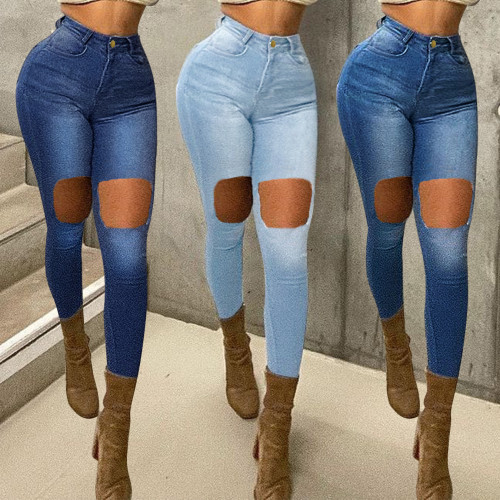 Women's high-waisted hip-lifting fashion ripped jeans for ladies