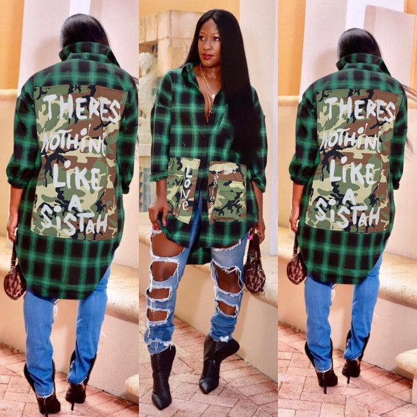 Women's short front and back long plaid shirt top