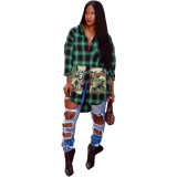 Women's short front and back long plaid shirt top