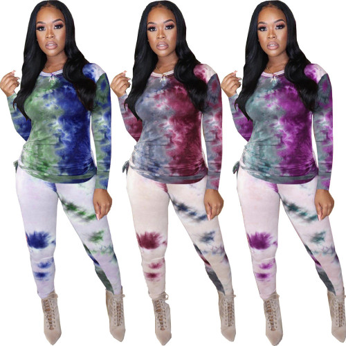 New style tie-dye pleated fashion two-piece suit