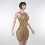 Round neck vest hot-drilled granular texture dress, temperament commuter halterneck skirt