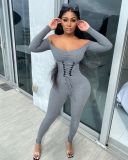 Women's autumn and winter sexy hip-lifting thin waist off-shoulder jumpsuit FF1053