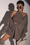 Pullover 2021 new high-neck vest + V-neck long-sleeved loose two-piece suit