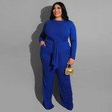 Pure color knitted fashion casual two-piece suit plus size women's suit