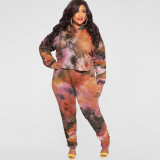 New tie-dye printing fashion casual two-piece plus size women's suit