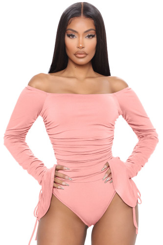 Ribbed flared long-sleeved one-shoulder jumpsuit