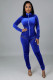 Women's velvet mesh stitching slim sexy zipper jumpsuit