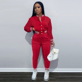 Women's Fall and Winter Fashion Snap Thread Solid Color Baseball Uniform Suit