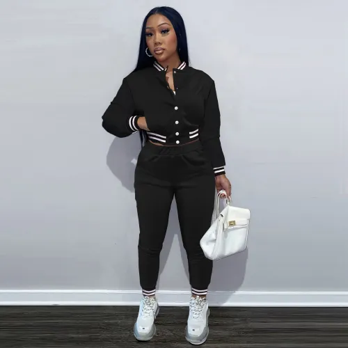 Women's Fall and Winter Fashion Snap Thread Solid Color Baseball Uniform Suit