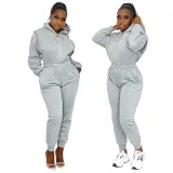 Women's new fall/winter leisure pull-up sweater hooded sports fitness jumpsuit