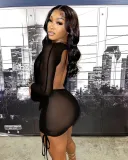 Sexy long-sleeved deep V mesh suit
