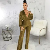 New sexy sexy V-neck high stretch lurex women's jumpsuit