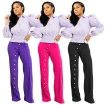 Hot sale high-rise bootcut silver button straight-leg trousers