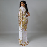 Fashion nightclub party dress see-through sequin one-shoulder long skirt without panties