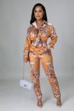 Women's autumn and winter new style printed shirt pants with zipper two-piece suit