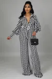 New printed lantern puff sleeve wide-leg jumpsuit (including belt)