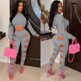 Solid color pants hollow sexy two-piece suit