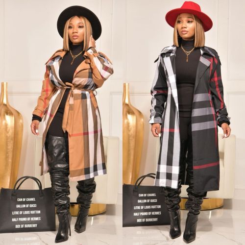 Fashion women's plaid windbreaker jacket in two colors