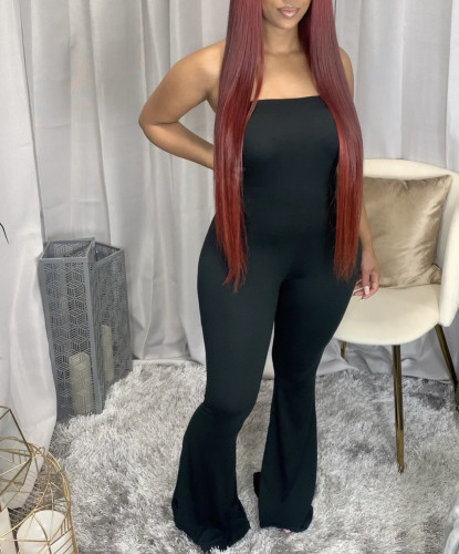 Tube top flared jumpsuit