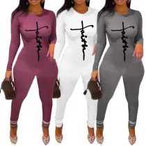 Pit striped solid color letter jumpsuit