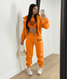 Women's Fleece Sweatshirt Letter Print Hooded Athleisure Suit (Three Piece)