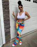 Women's Fashion Spring Summer Tie Dye Printed Flared Pants Women's Casual Trousers