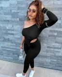 Women's sexy off-shoulder casual solid color two-piece personality trousers women's clothing