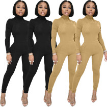 Women's solid color casual suit, long-sleeved sports suit