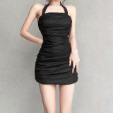 Spring and summer new women's fashion halter neck sexy backless slim bag hip temperament dress
