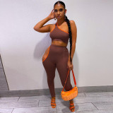 Autumn women's new sexy oblique shoulder hollow stitching high waist tight casual sports suit women