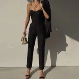 Winter new women's fashion suspenders one-shoulder vest slim straight trousers suit women