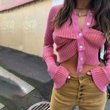 New Women Fashion Design Irregular Hem Detachable Long Sleeve Single Breasted Sweater