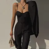 Winter new women's fashion suspenders one-shoulder vest slim straight trousers suit women