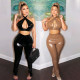 New Fashion Sexy Hollow Open Back PU Leather Tight Two-piece Set