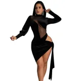 New Long Sleeve Ruched Round Neck Casual Patchwork Set