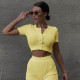 New solid color casual two-piece sports fitness suit with buttons