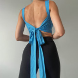 Solid color sexy open back reversible lace-up vest