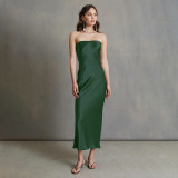 Celebrity same solid color tube top satin long sexy dress