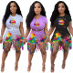 Fashion casual womens lips splash ink printing two-piece suit JH252