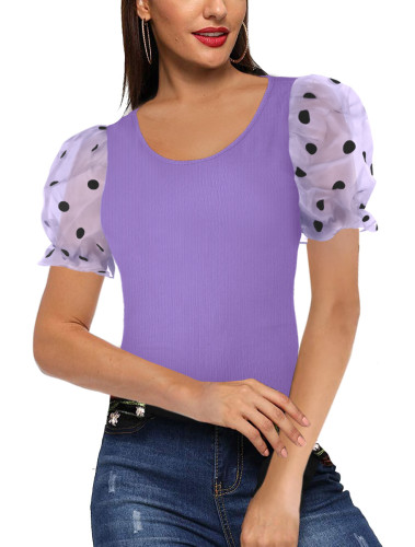 Slim-fit pit strip solid color short-sleeved T-shirt top