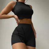 Crewneck Vest Thread High Waist Casual Two Piece Set