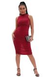 Women's Bright Silver Line Ruched Slit Party Evening Dress Pack Hip Sexy Nightclub Dress