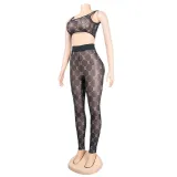 Sexy mesh print two-piece nightclub