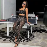 Sexy mesh print two-piece nightclub
