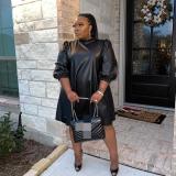Sexy Long Sleeve Plus Size Leather Skirt Nightclub Wear