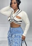 V-Neck Women's Sweater Sexy Cutout Cropped Knit Women's Top