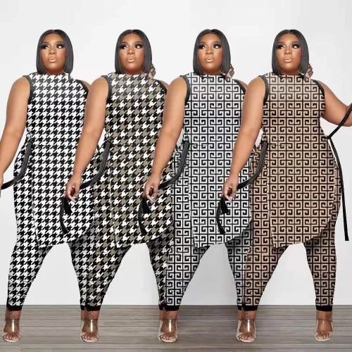 Plus Size Women Fashion Print Two Piece Set