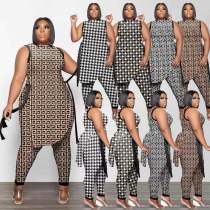 Plus Size Women Fashion Print Two Piece Set